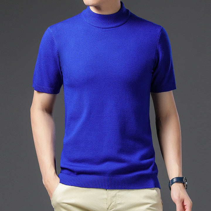 Herren elegantes Kurzarm-Pullover mit hochgeschlossenem Kragen Aliams