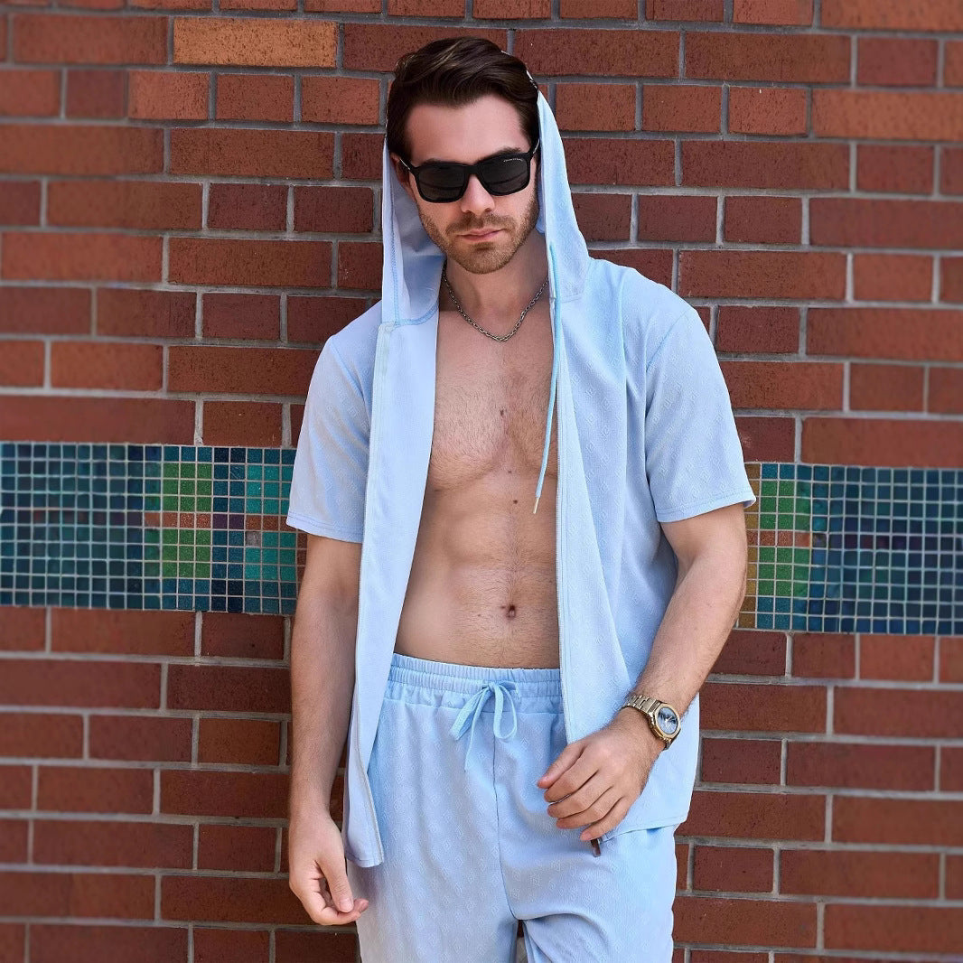 Herren Atmungsaktives Hoodie-Shirt mit kurzem Arm und durchgehendem Reißverschluss Aliams