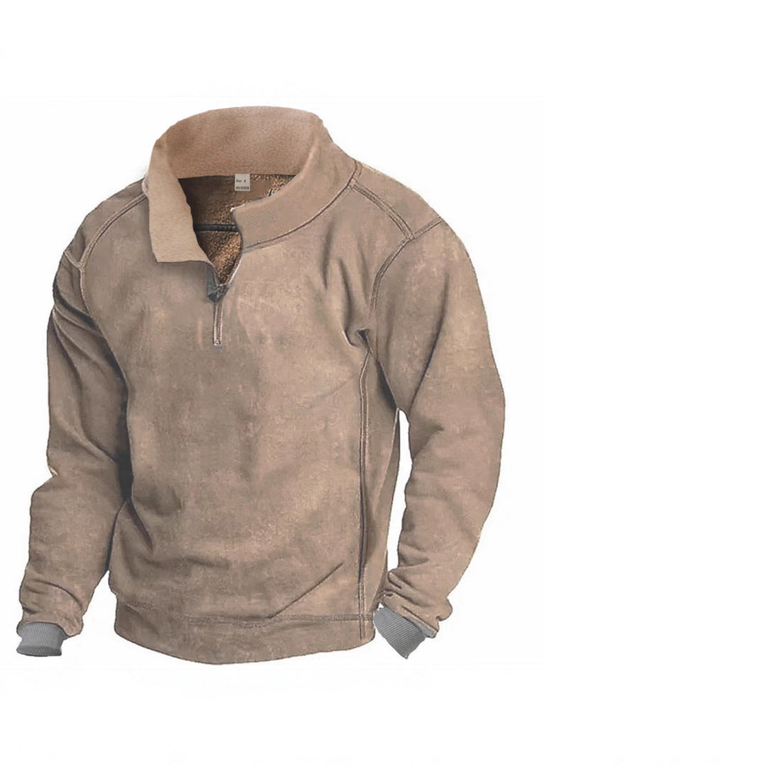 Herren Fleece-Pullover mit durchgehendem Reißverschluss und kontrastierendem Kragen Aliams