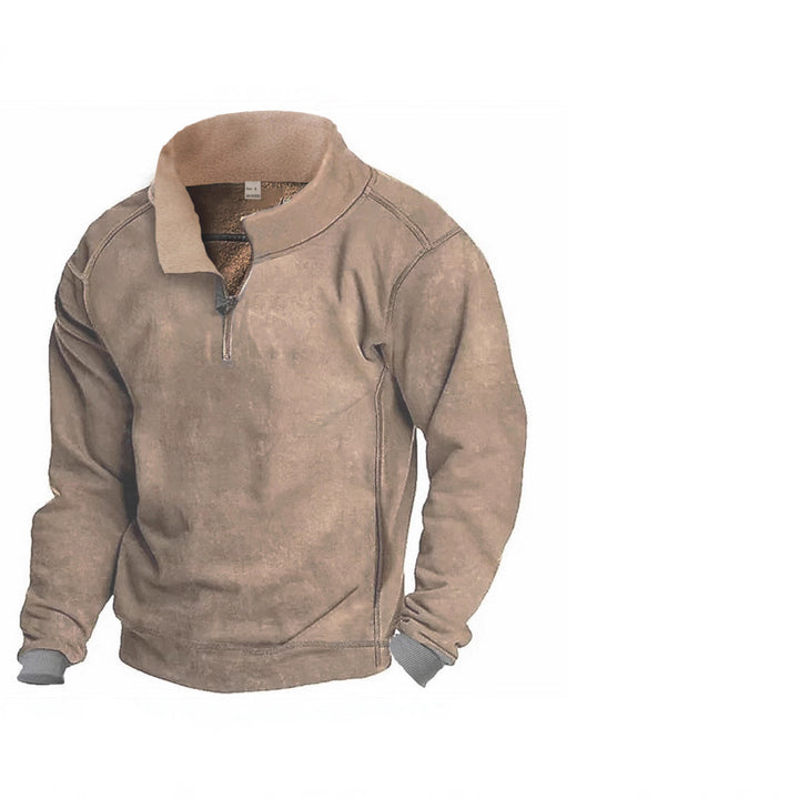Herren Fleece-Pullover mit durchgehendem Reißverschluss und kontrastierendem Kragen Aliams