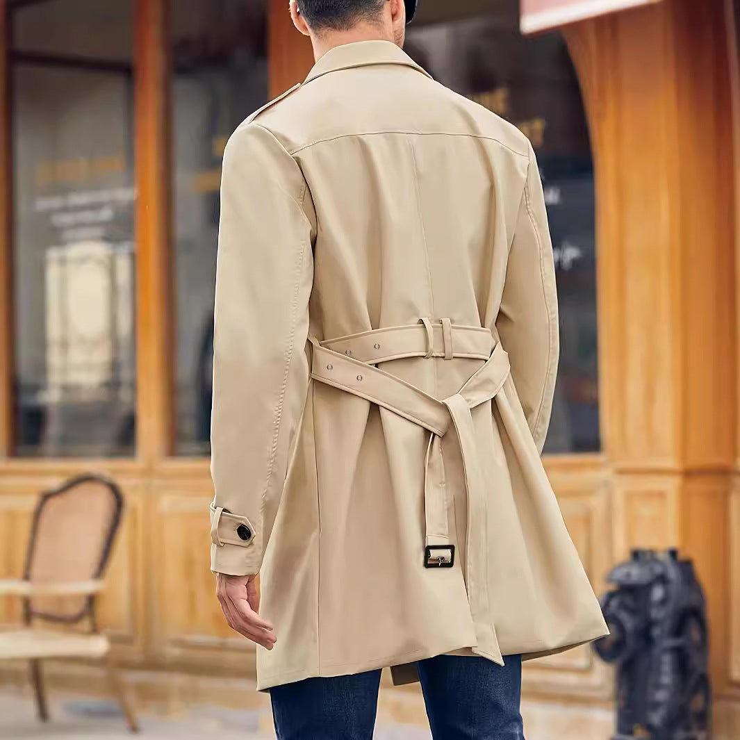 Herren klassischer Trenchcoat mit Doppelreißverschluss und großen Taschen Aliams