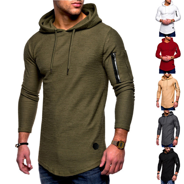 Herren Kapuzenpullover mit asymmetrischem Schnitt und Reißverschlusstasche Aliams