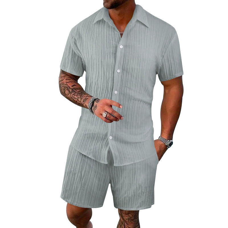 Herren Kurzarm-Shirt und Shorts-Set mit strukturiertem Design Aliams