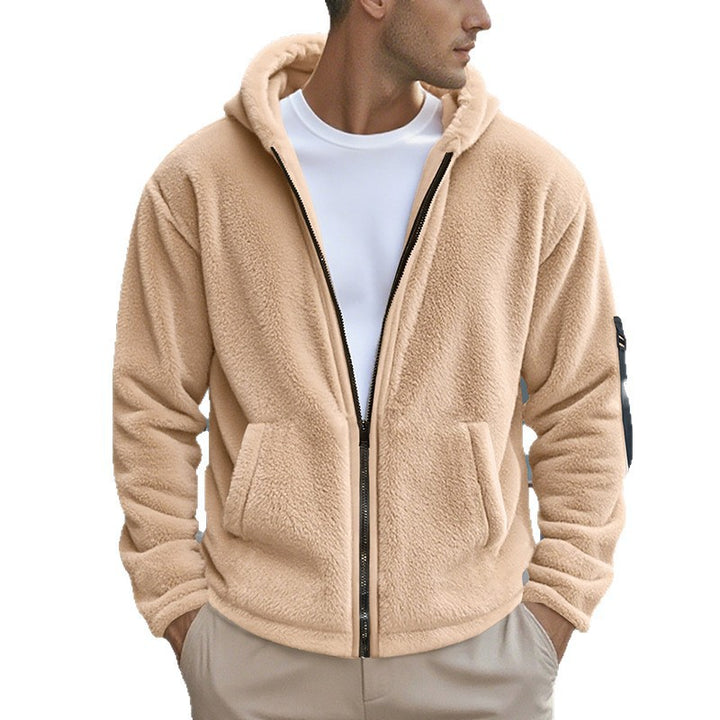 Herren Fleecejacke mit Kapuze und praktischen Reißverschlusstaschen Aliams