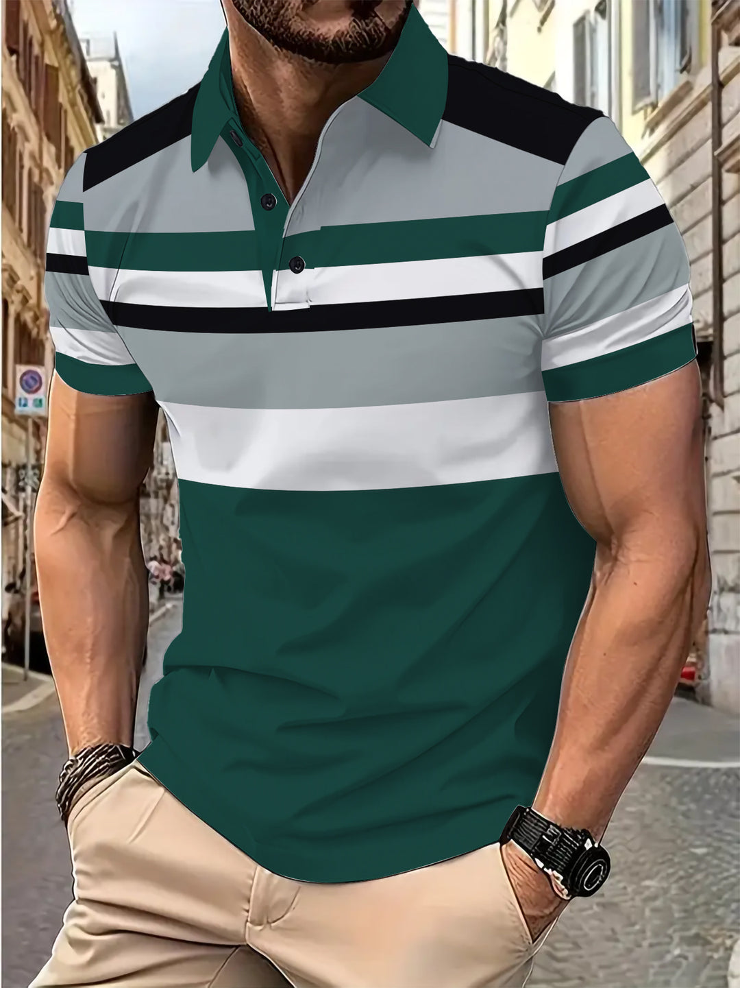 Herren Poloshirt mit modernem Streifenmix Aliams