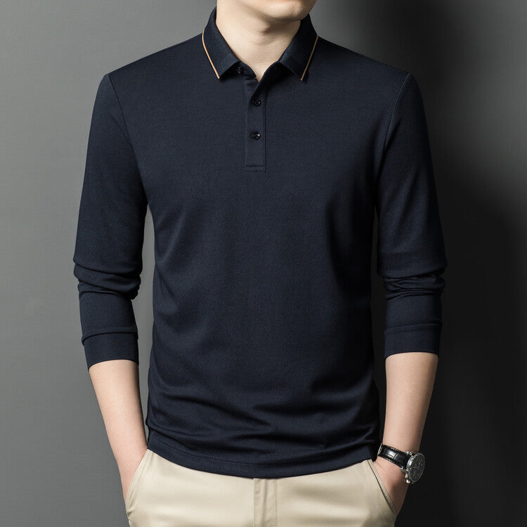 Herren elegantes Langarm-Polohemd mit feiner Piqué-Struktur Aliams