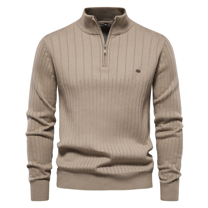 Herren Pullover mit eleganter Rippstruktur und halbem Reißverschluss Aliams