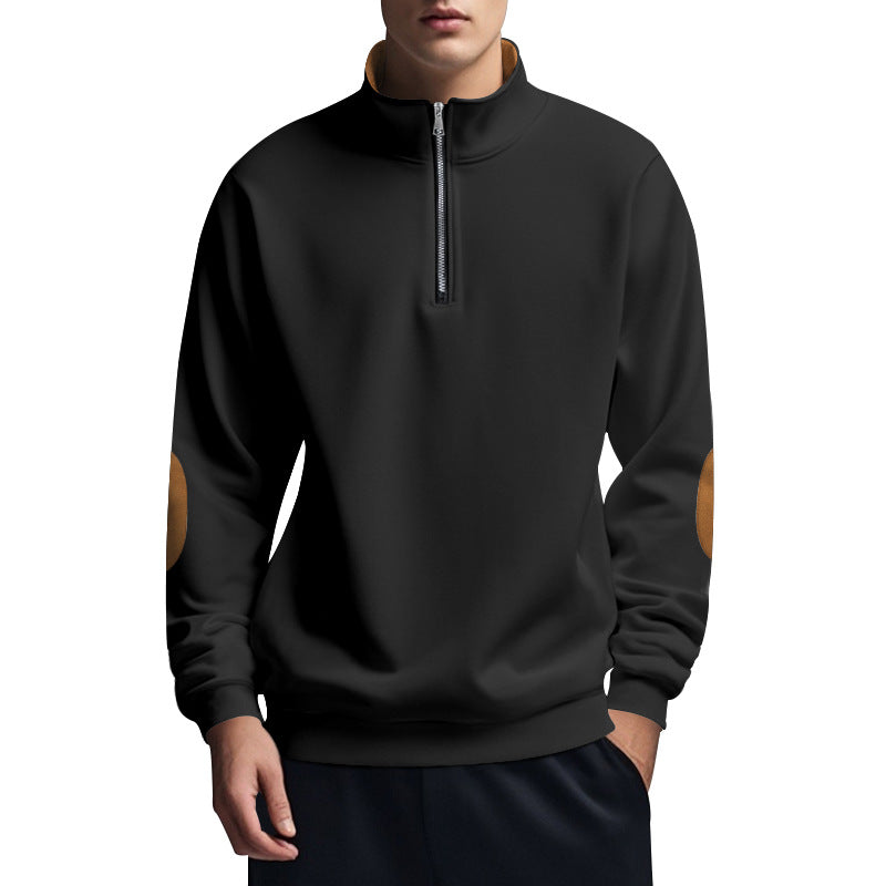 Herren Sweatshirt mit hochwertigem Stehkragen und eleganten Lederakzenten Aliams