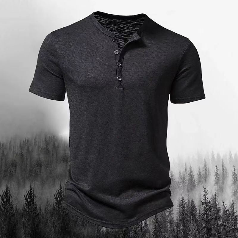 Herren Freizeit Kurzarm Henley Shirt mit Knopfleiste Aliams
