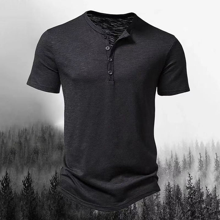 Herren Freizeit Kurzarm Henley Shirt mit Knopfleiste Aliams