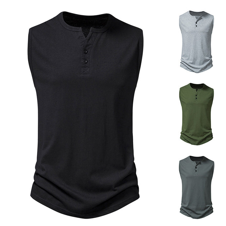 Herren ärmelloses Henley-Shirt mit modernem Knopfdesign Aliams