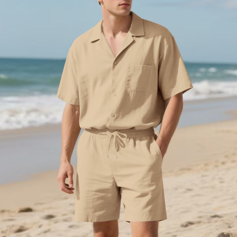 Herren elegantes Freizeit-Langarm-Shirt und Shorts-Set mit komfortablem elastischen Bund Aliams