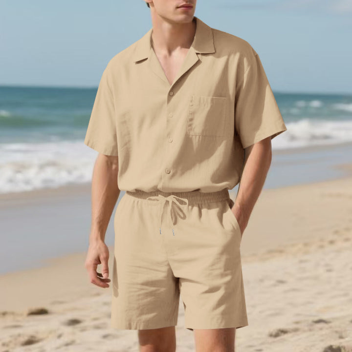 Herren elegantes Freizeit-Langarm-Shirt und Shorts-Set mit komfortablem elastischen Bund Aliams