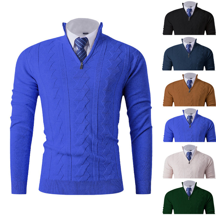 Herren eleganter Stehkragenpullover mit strukturiertem Zipper Aliams