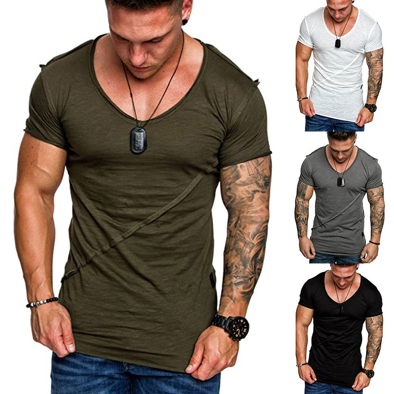 Herren V-Ausschnitt T-Shirt aus hochwertiger Baumwolle mit strukturierter Oberfläche Aliams