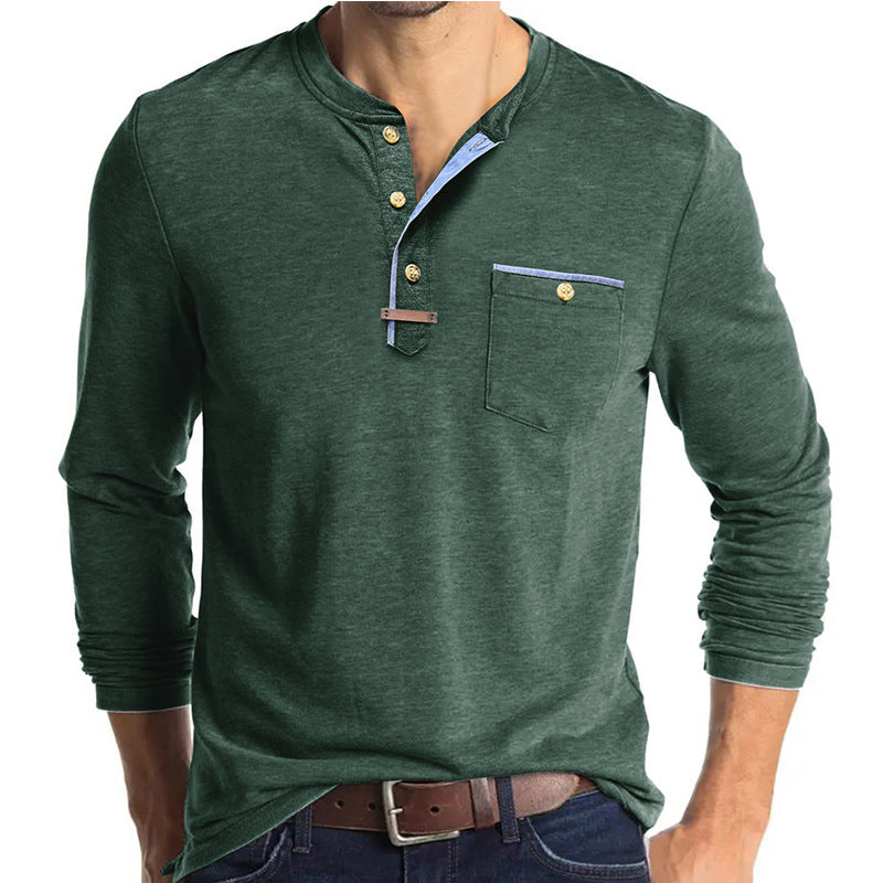 Herren Elegantes Langarm-Henley-Shirt mit kontrastierenden Details Aliams