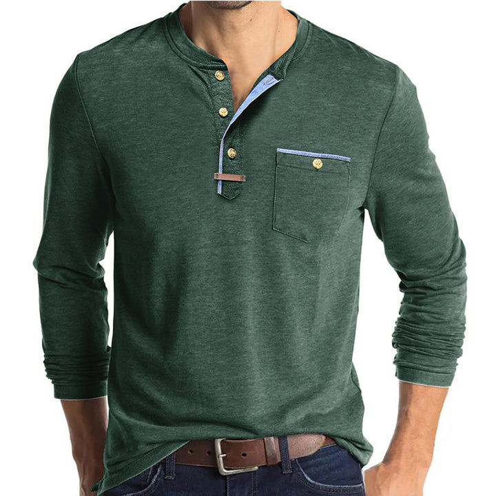 Herren Elegantes Langarm-Henley-Shirt mit kontrastierenden Details Aliams