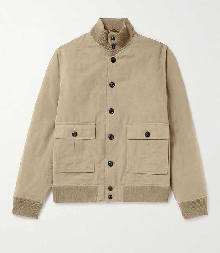 Herren elegante Wildlederjacke mit praktischem Kragen und aufgesetzten Taschen Aliams