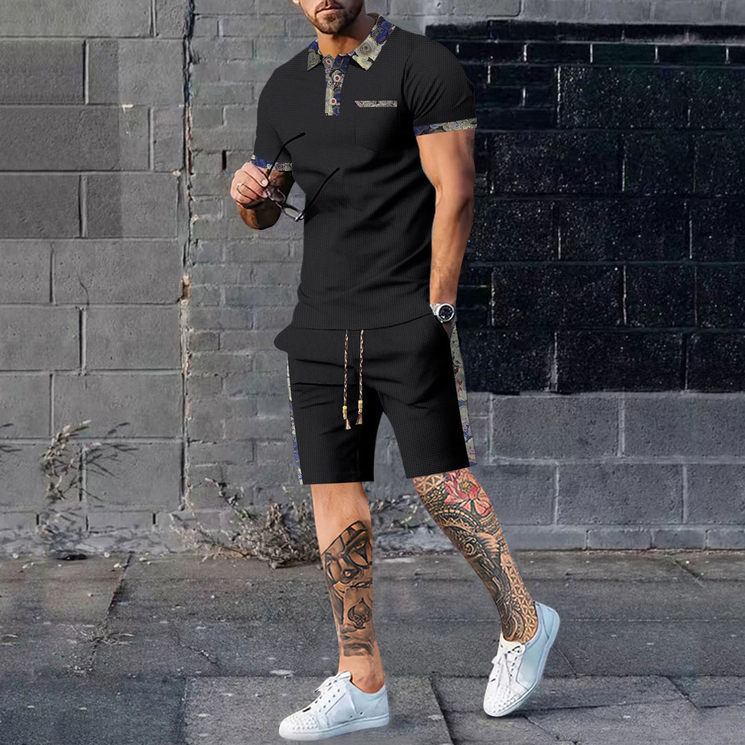 Herren Kurzarm-Polo und Shorts Ensemble im modernen Design mit kontrastierenden Details Aliams