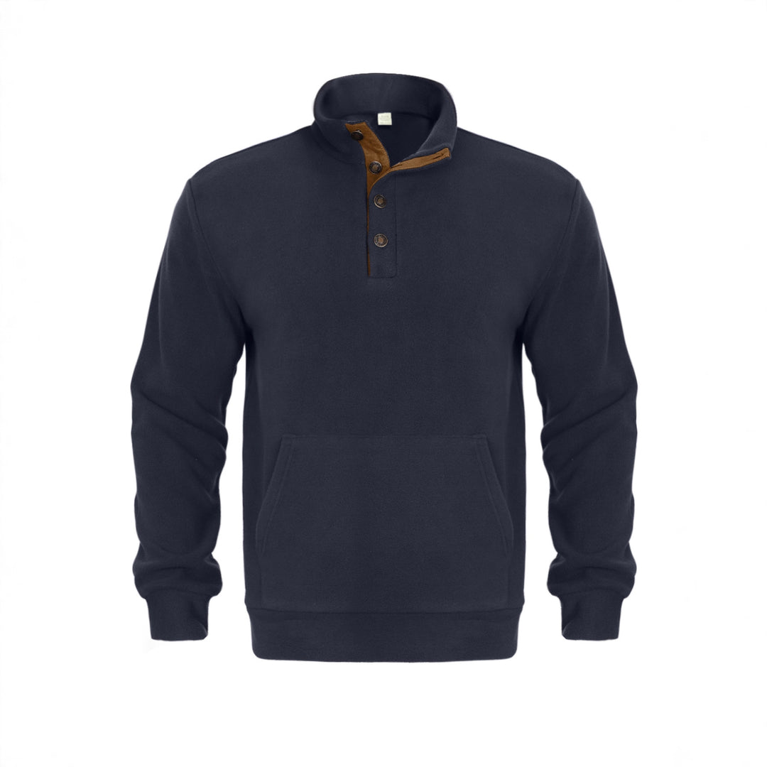 Herren Fleeceshirt mit kurzen Knöpfen und Lederapplikationen Aliams