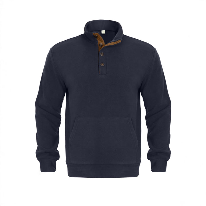 Herren Fleeceshirt mit kurzen Knöpfen und Lederapplikationen Aliams