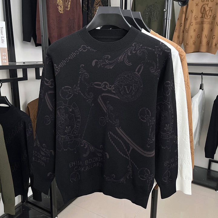 Herren hochwertiger Strickpullover mit 3D-Logo-Dessin Aliams