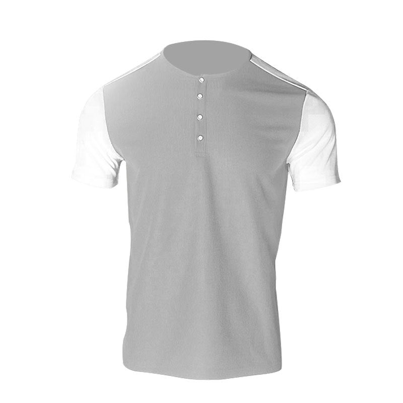 Herren Kurzarm Henley Shirt mit modischen Knöpfen Aliams