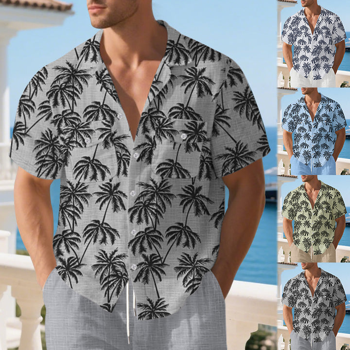 Herren Kurzarm-Hemd mit tropischem Foliage-Muster und bequemer Passform Aliams
