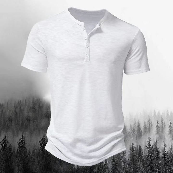 Herren Freizeit Kurzarm Henley Shirt mit Knopfleiste Aliams