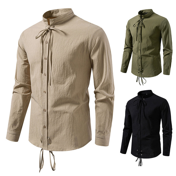 Herren Hemd mit modernem Stehkragen und flexibler Schnürung Aliams