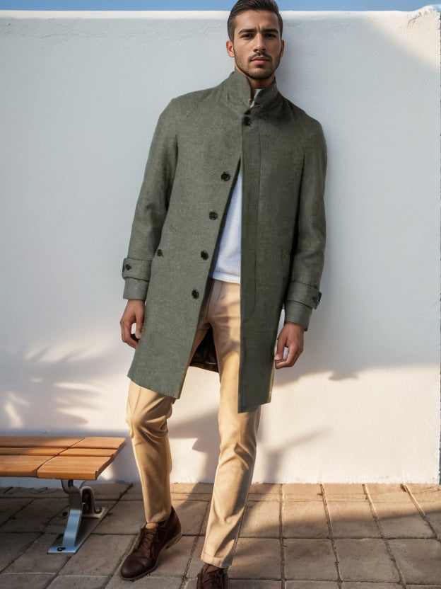 Herren klassischer Trenchcoat mit stilvollem Gürtel und doppelter Knopfreihe Aliams