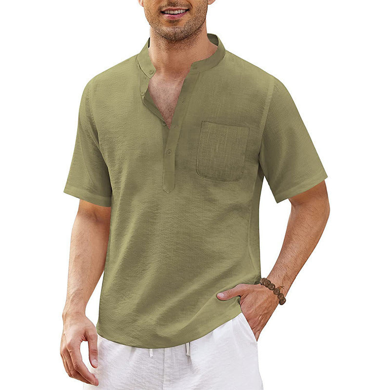 Herren hochwertiges Kurzarm-Henley-Shirt mit praktischer Brusttasche Aliams