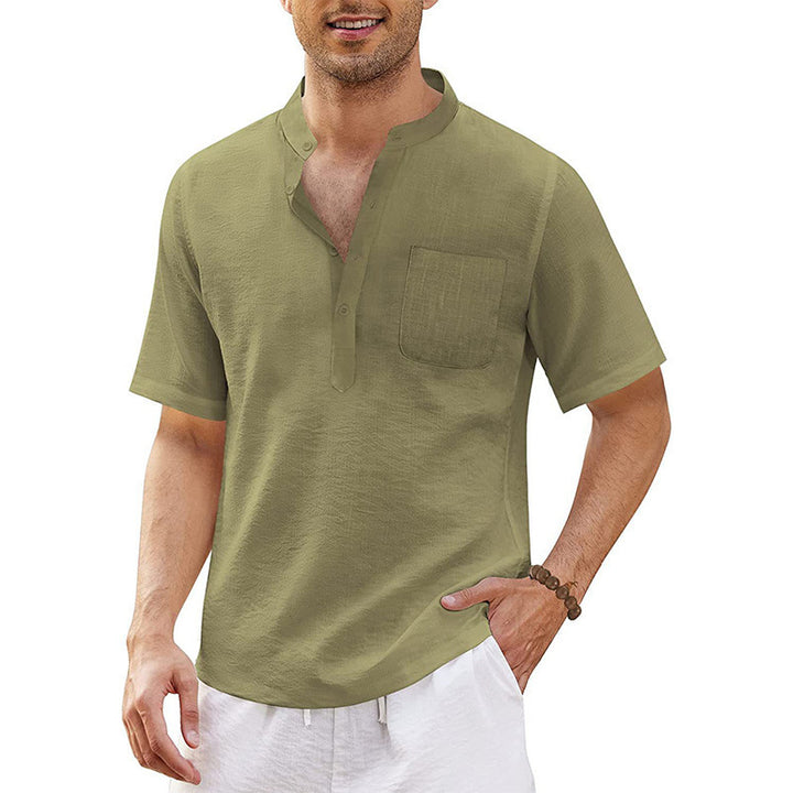 Herren hochwertiges Kurzarm-Henley-Shirt mit praktischer Brusttasche Aliams