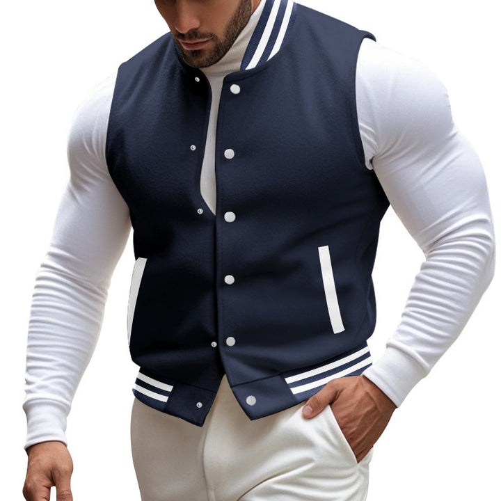 Herren sportliche Collegejacke mit Druckknöpfen und Streifen Aliams
