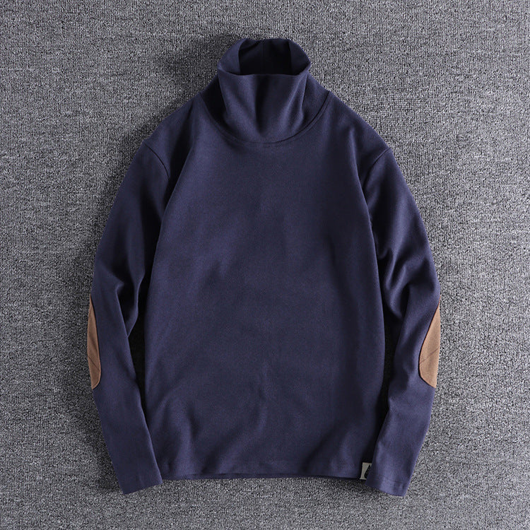 Herren Stehkragenpullover aus hochwertigem Fleece mit kontrastierenden Ellbogenpatches Aliams