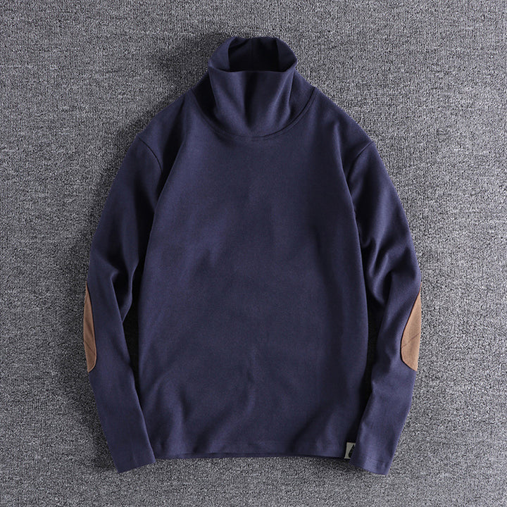 Herren Stehkragenpullover aus hochwertigem Fleece mit kontrastierenden Ellbogenpatches Aliams