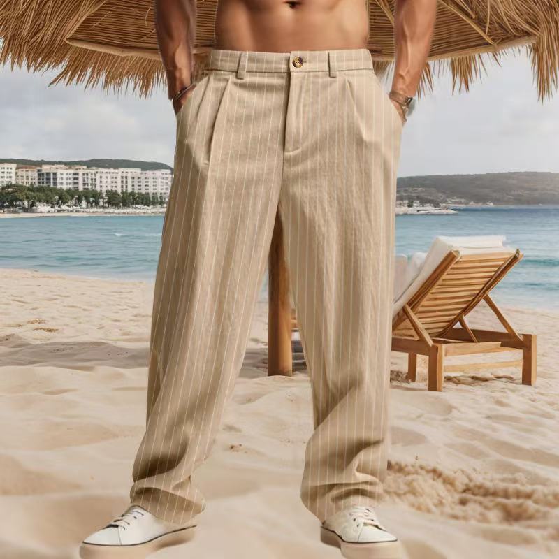 Herren zeitlose, gestreifte Sommerhose mit praktischen Seitentaschen und lockerer Passform Aliams