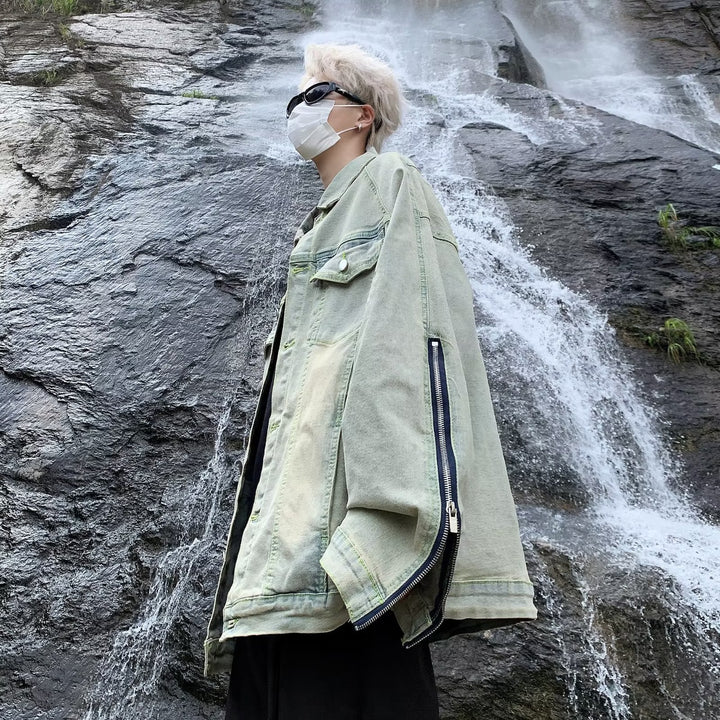 Unisex lässige Oversize-Jeansjacke mit einzigartigem Schnitt und praktischen Taschen Aliams