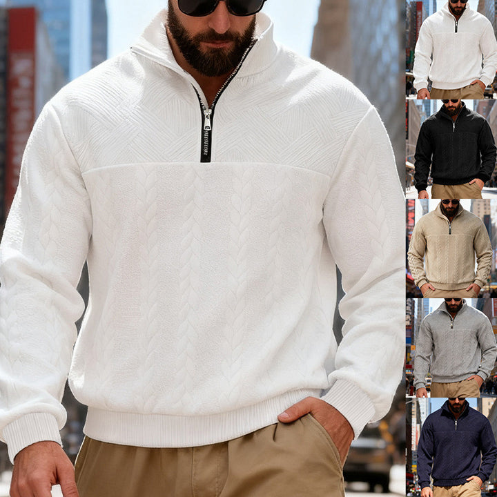 Herren Fleece-Pullover mit hohem Kragen und Reißverschluss Aliams