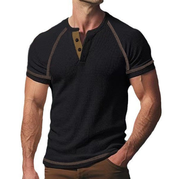 Herren Kurzarm-Henley-Shirt mit strukturiertem Gewebe und modischer Knopfleiste Aliams