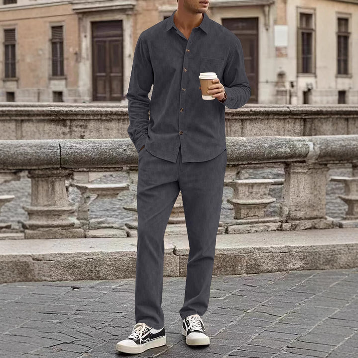 Herren elegantes Freizeitanzug mit stilvollem Hemd und bequemer Hose Aliams