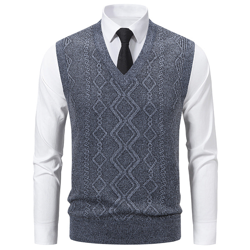 Herren elegante Strickweste mit V-Ausschnitt und strukturiertem Muster Aliams