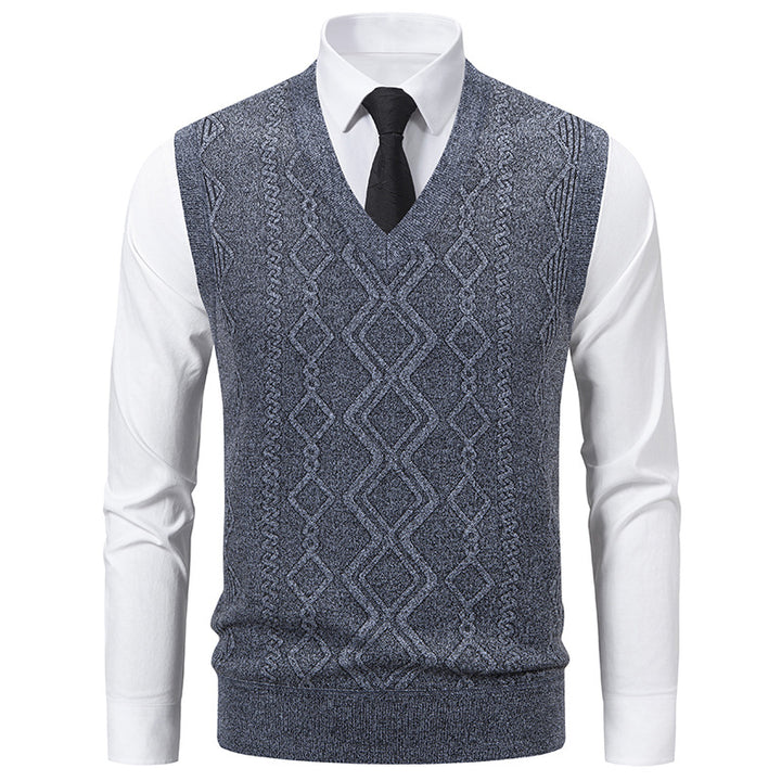 Herren elegante Strickweste mit V-Ausschnitt und strukturiertem Muster Aliams