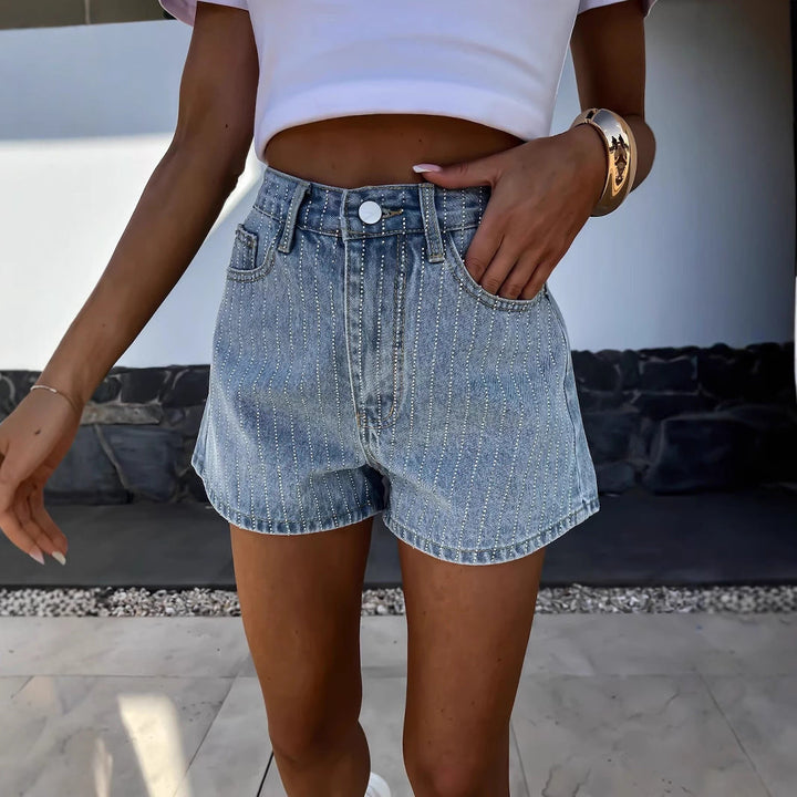 Damen Denim-Shorts mit Klassischem Schnitt und Feinen Nadelstreifen Aliams