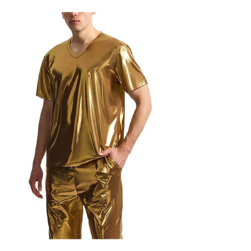 Herren Sportliches Set aus glänzendem Material mit V-Ausschnitt Aliams