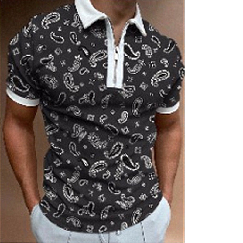 Herren Poloshirt mit modischem Paisley-Muster und Reißverschluss Aliams