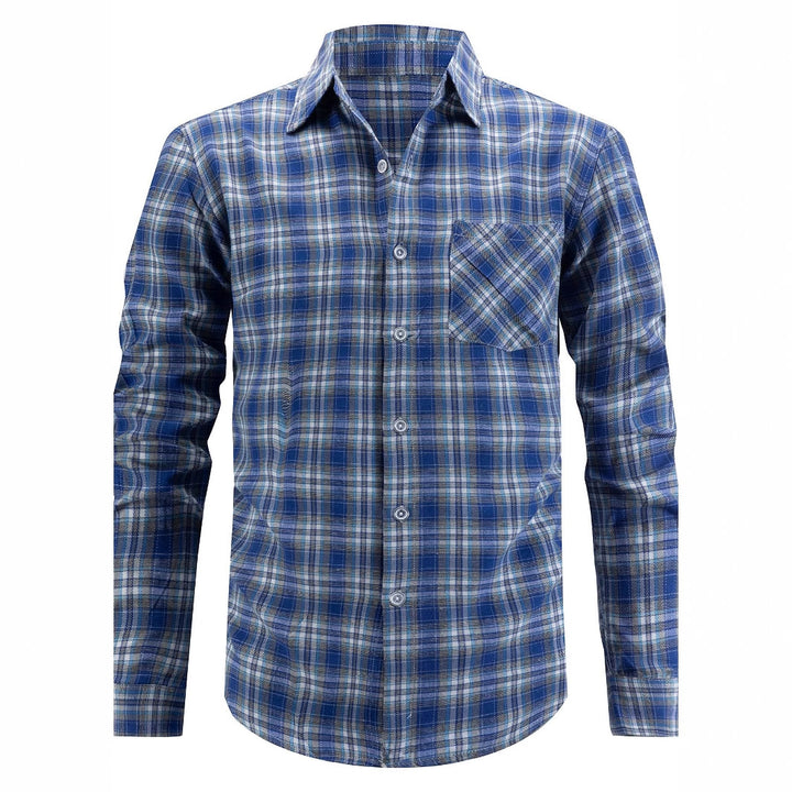 Herren kariertes Langarmhemd mit Brusttasche aus bequemer Baumwolle Aliams