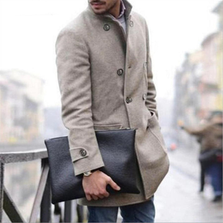 Herren eleganter Wollmantel mit doppelter Knopfreihe und seitlichen Taschen Aliams