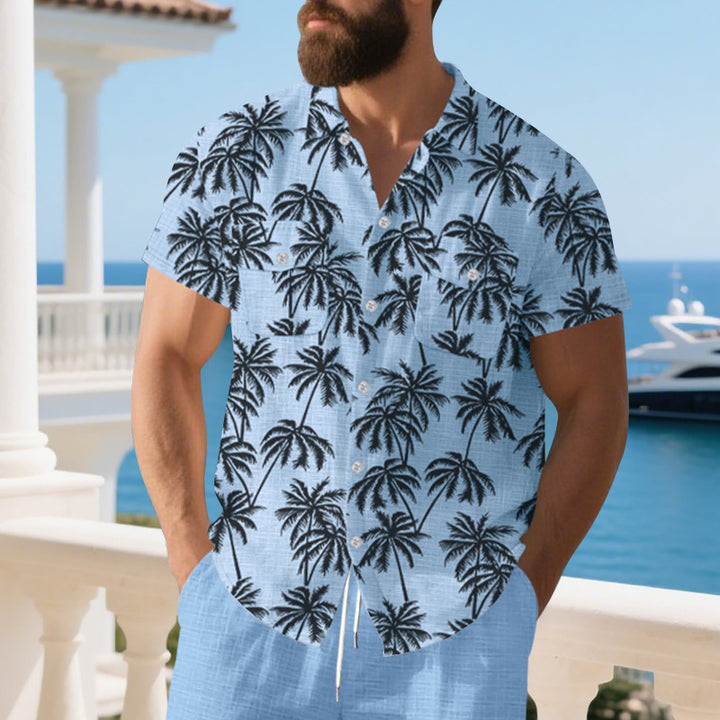 Herren Kurzarm-Hemd mit tropischem Foliage-Muster und bequemer Passform Aliams