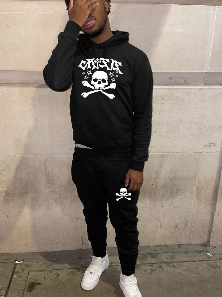 Herren Hoodie und Jogginghose Set mit auffälligem Totenkopf-Design Aliams